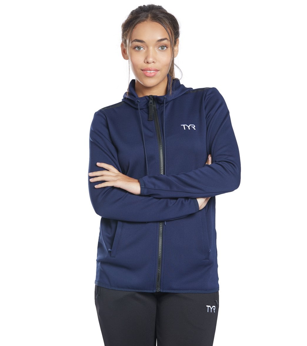 TYR Women's Team Full Zip Hoodie - Navy Large Size Large Polyester - Swimoutlet.com