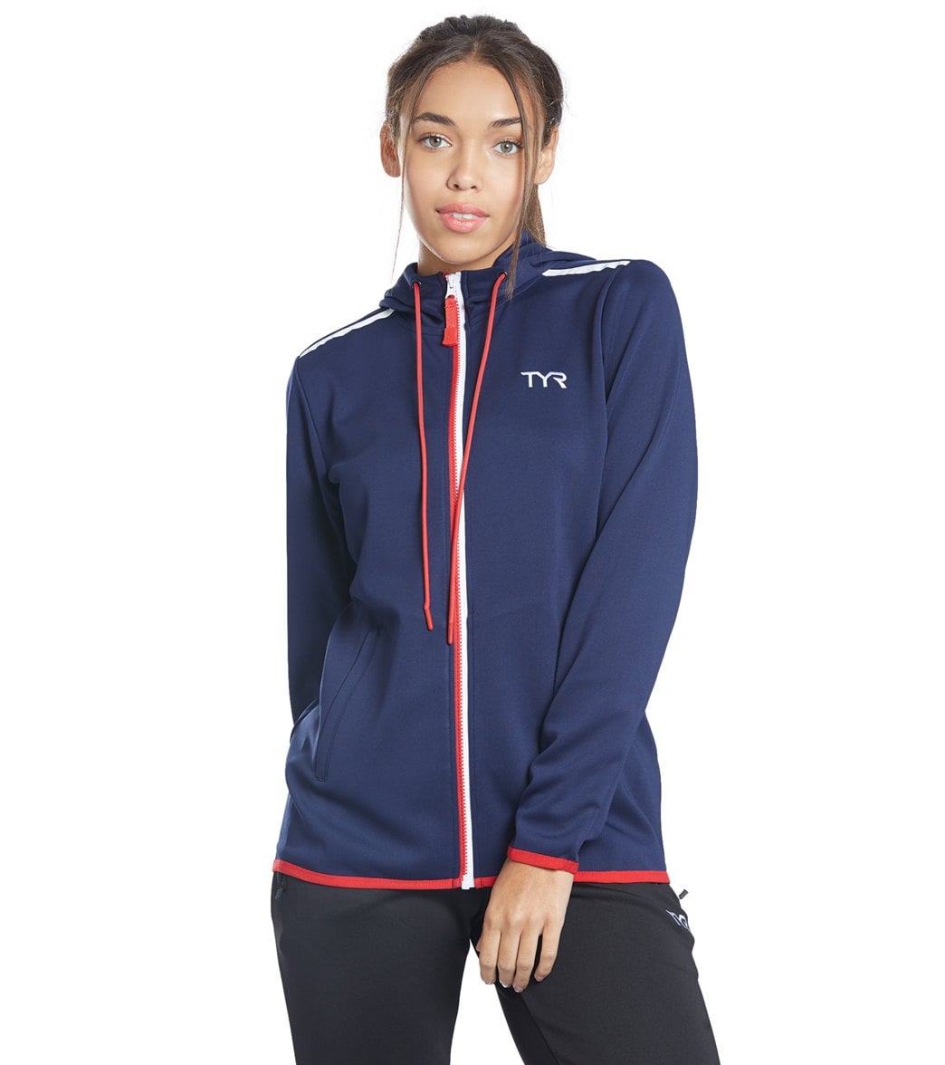 TYR Women's Team Full Zip Hoodie - Red/White/Blue Large Size Large Polyester - Swimoutlet.com