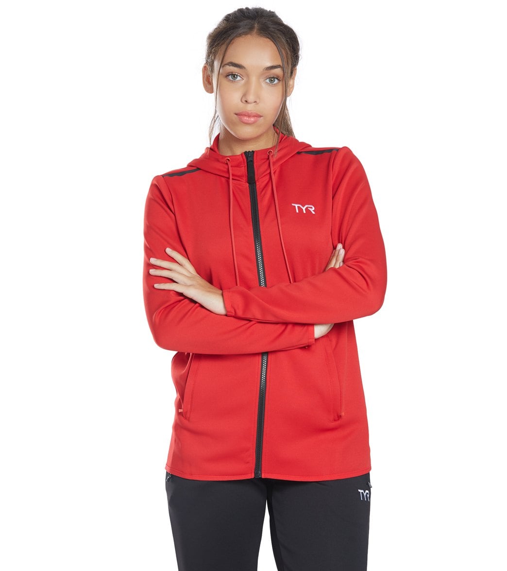 TYR Women's Team Full Zip Hoodie - Red Large Size Large Polyester - Swimoutlet.com