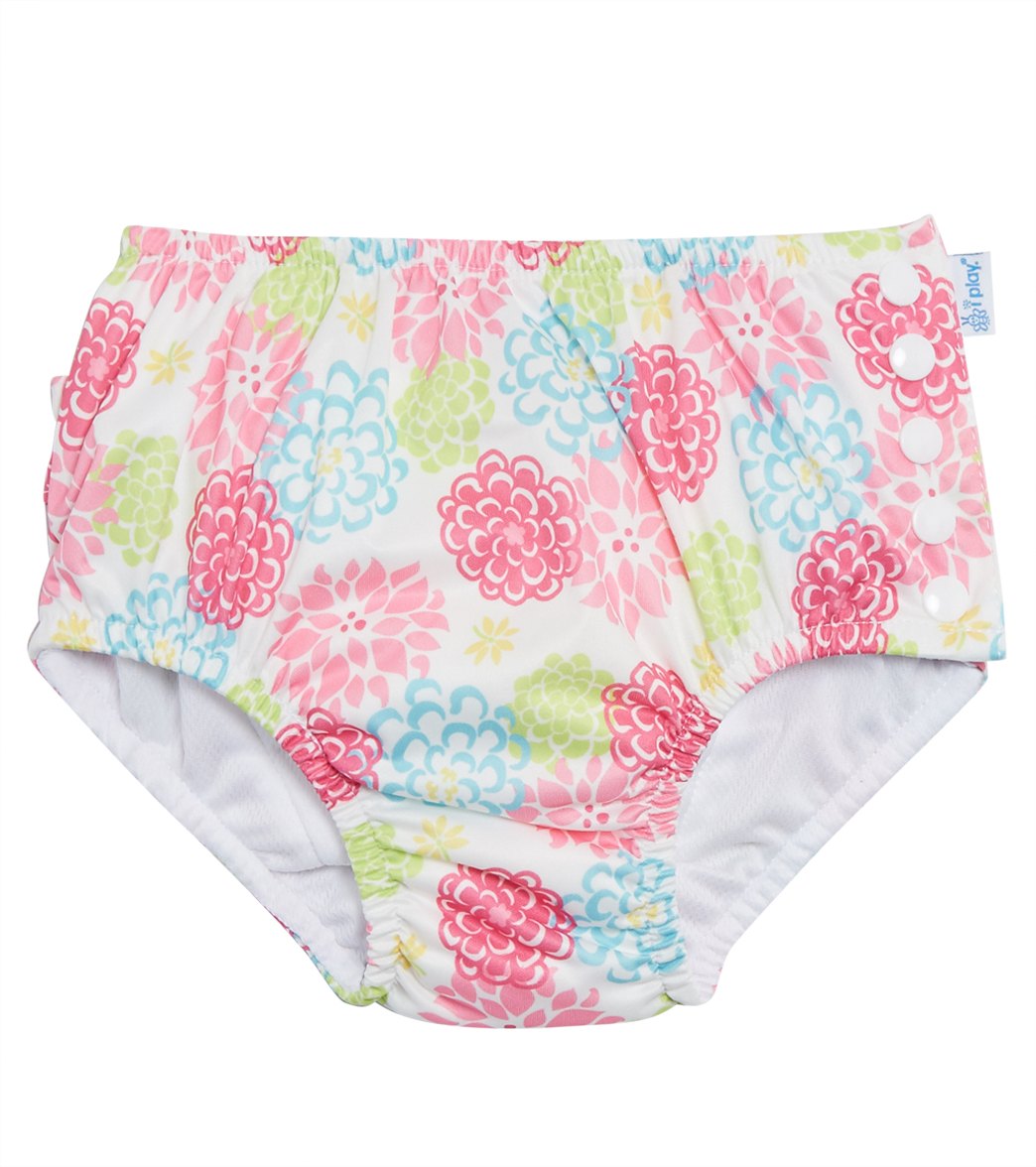 I Play. By Green Sprouts Girls' Zinnia Ruffle Snap Swim Diaper Baby - White 4T - Swimoutlet.com