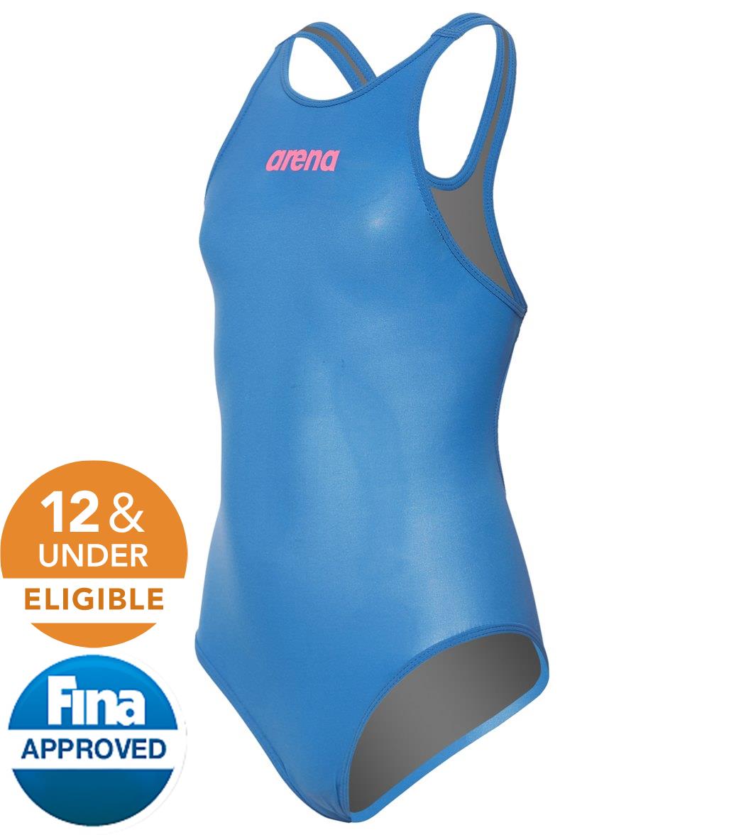 Arena Girls' Powerskin R-Evo Classic Tech Suit Swimsuit - Blue/Powder Pink 24 Elastane/Polyamide - Swimoutlet.com