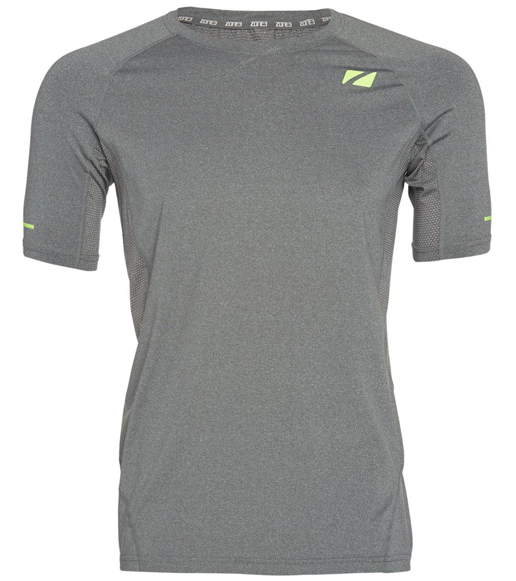 Zone3 Men's Compression Power Burst Short Sleeve Shirt - Grey Spec/Neon Yellow Large - Swimoutlet.com