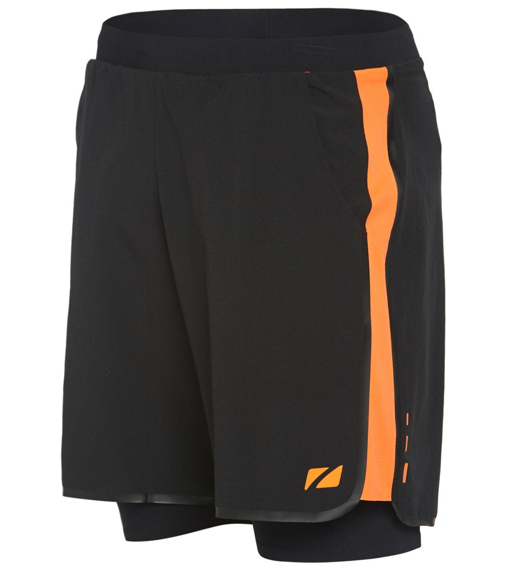 Zone3 Men's Rx3 Compression 2 In 1 Shorts - Black/Orange Large Polyester - Swimoutlet.com