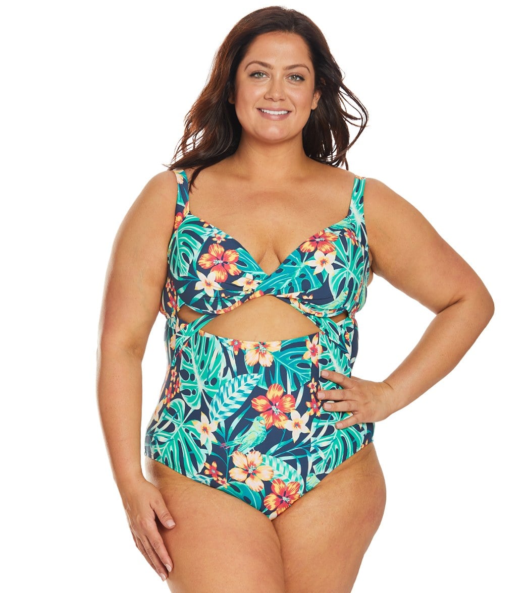 Sunsets Curve Plus Size Hibiscus Hideaway Sasha Crossover One Piece Swimsuit - 24 - Swimoutlet.com