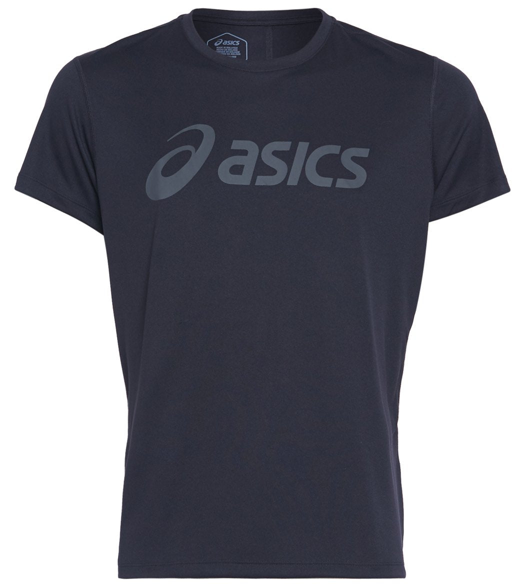 Asics Men's Silver Short Sleeve Shirt - Perf Blk/Dark Grey Small Polyester - Swimoutlet.com