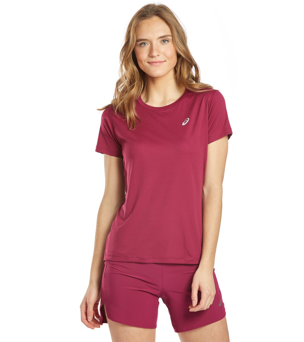 Asics Women's Silver Short Sleeve Top - Dried Berry Large Size Large - Swimoutlet.com