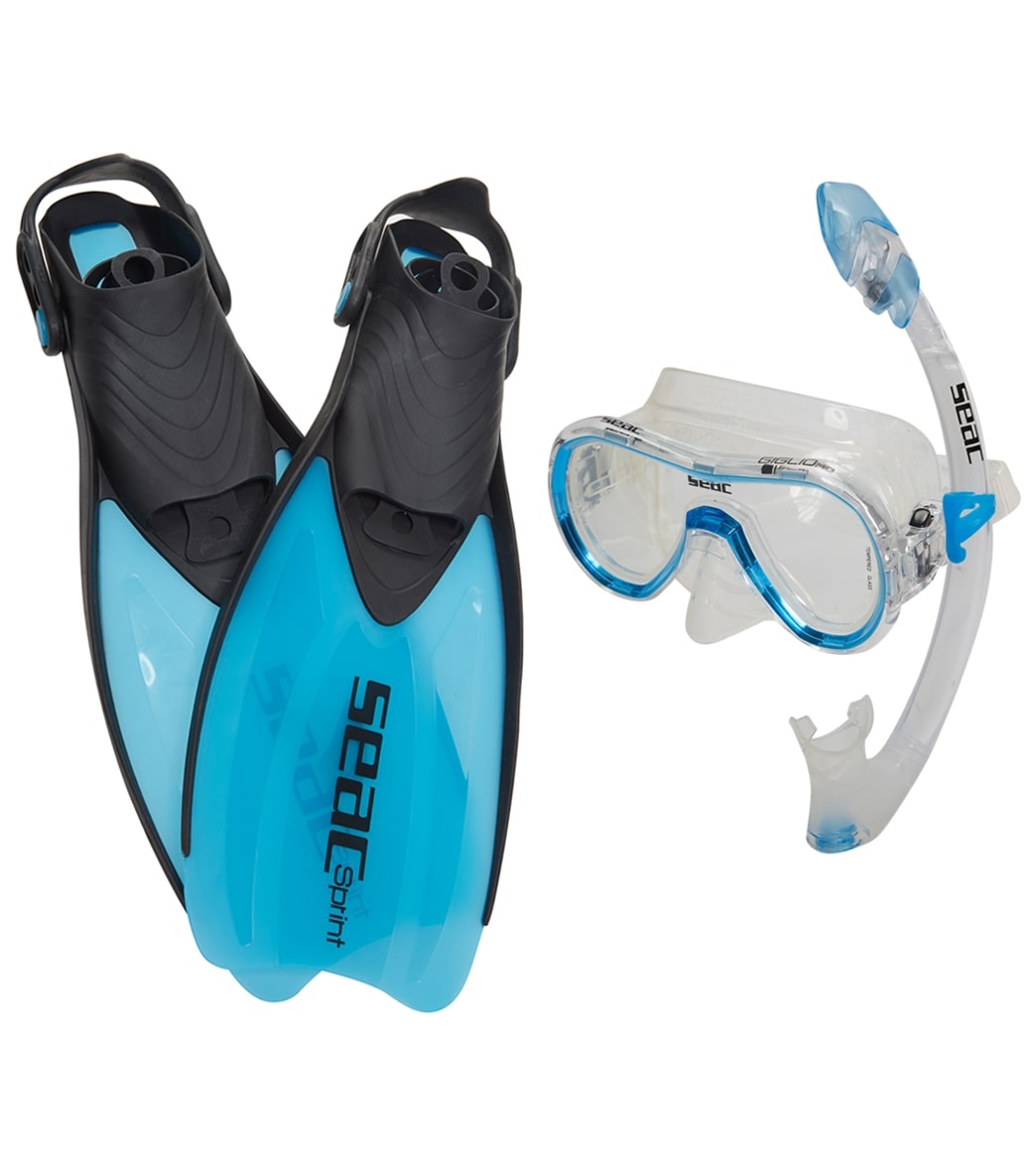 Seac Usa Giglio Silicone Mask Fast Tech Dry Snorkel And Sprint Fin Set - Blue Small/Medium - Swimoutlet.com