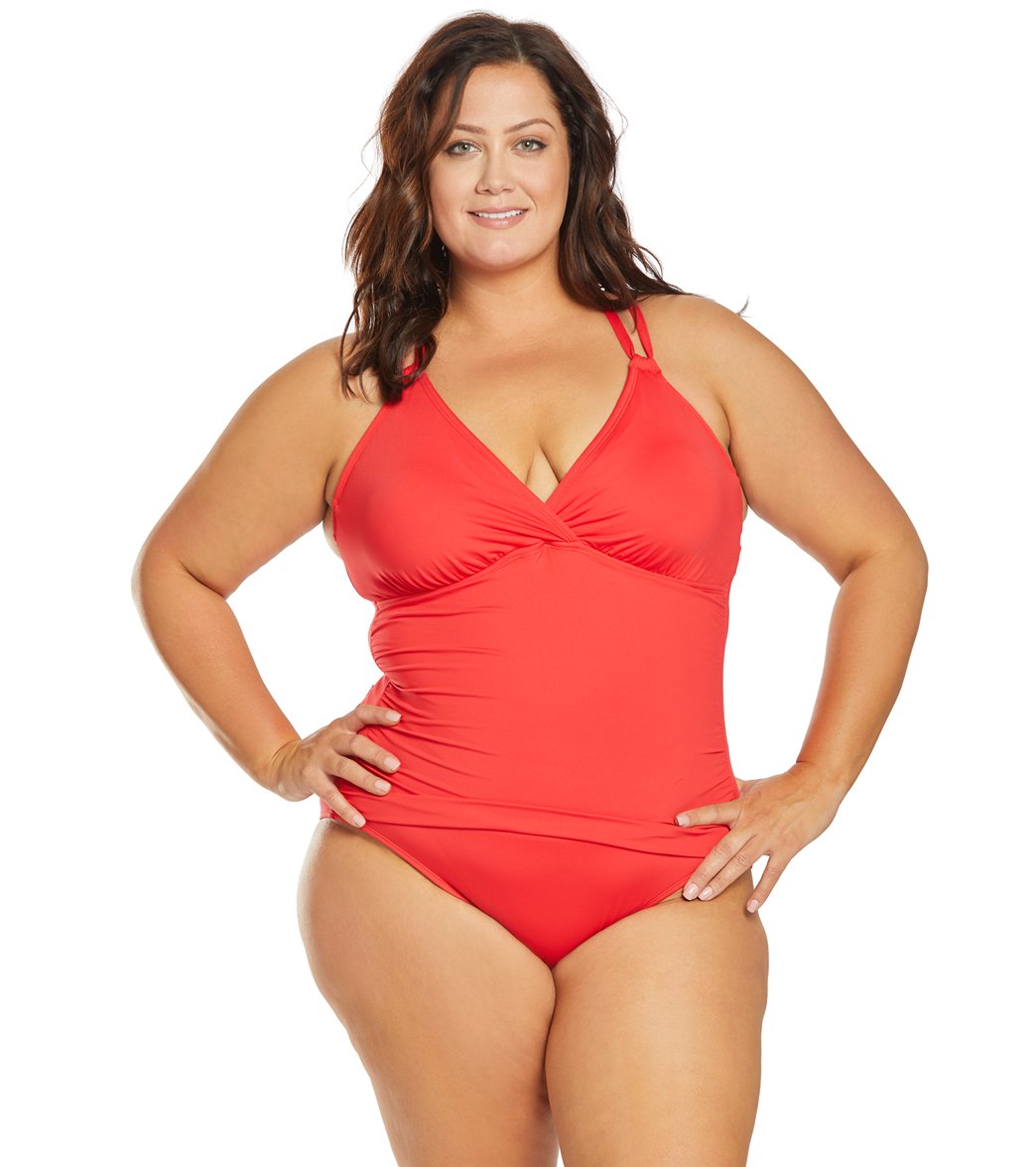 La Blanca Plus Size Island Goddess Underwire Surplice One Piece Swimsuit - Flame 22W - Swimoutlet.com