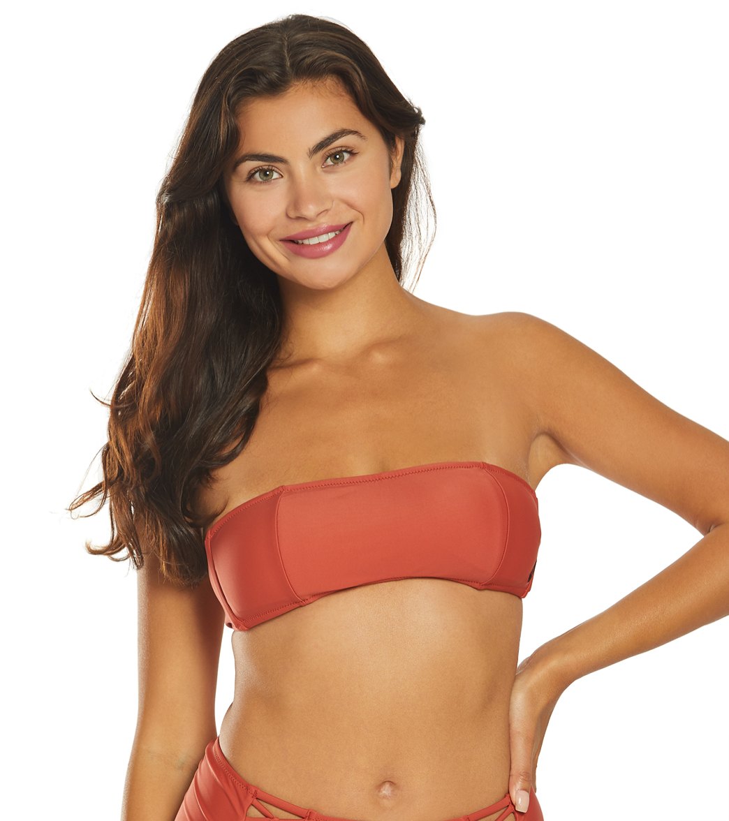Volcom Simply Solid Bandeau Bikini Top - Burnt Red Xl - Swimoutlet.com