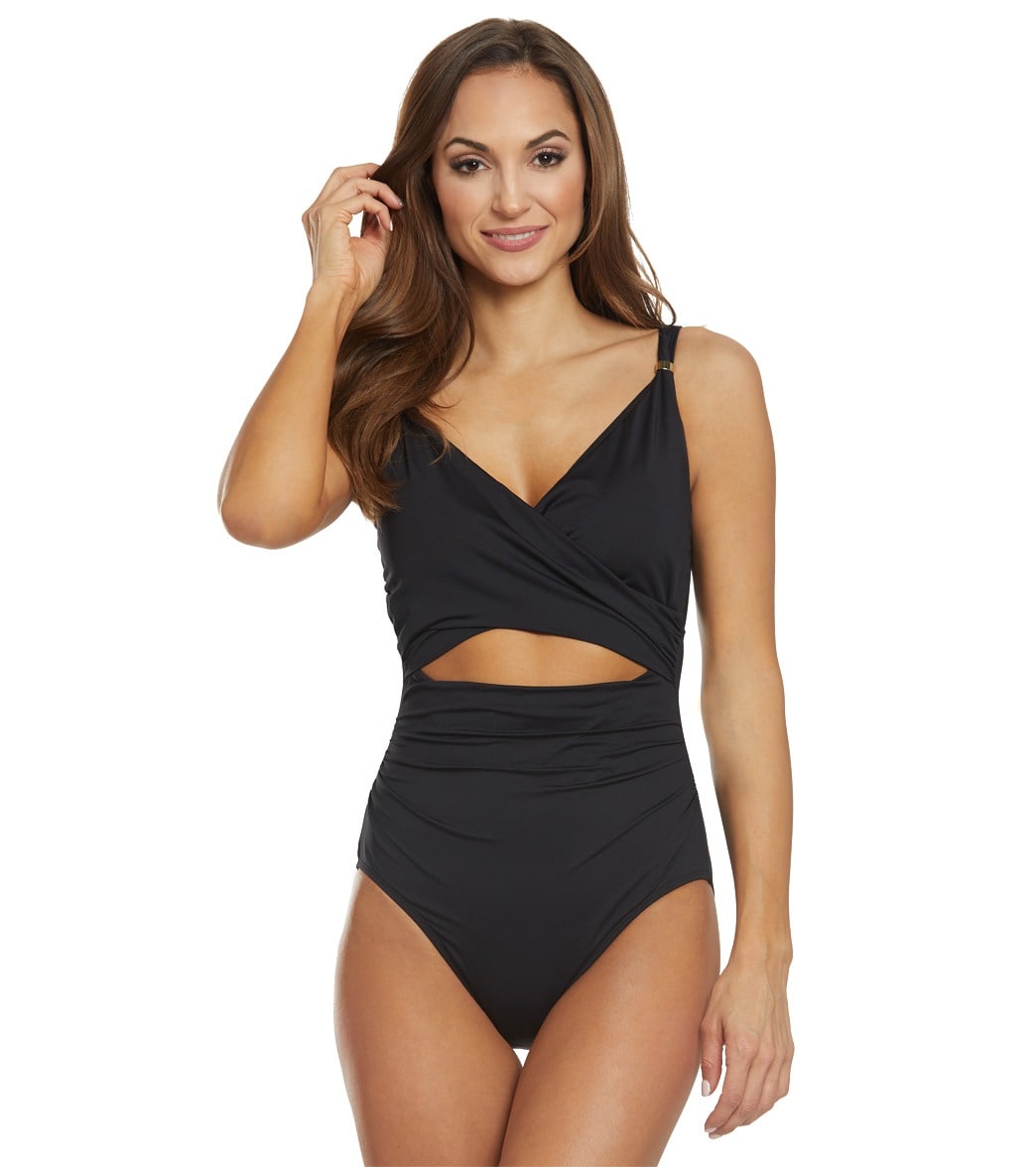 Lauren Ralph Lauren Beach Club Solids Slimming Fit Wrap One Piece Swimsuit  at 