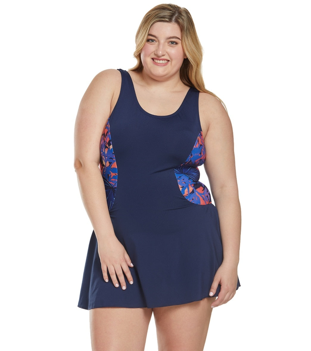 Dolfin Women's Plus Size Aquashape Isla Color Block Chlorine Resistant Swim Dress - 24 - Swimoutlet.com