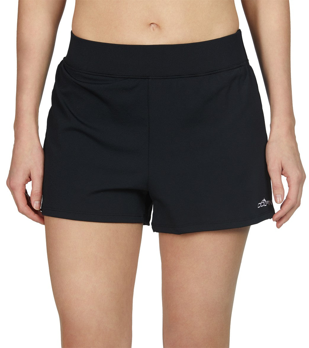 Dolfin Women's Aquashape Solid Loose Fit Chlorine Resistant Short - Black Large Size Large Polyester - Swimoutlet.com