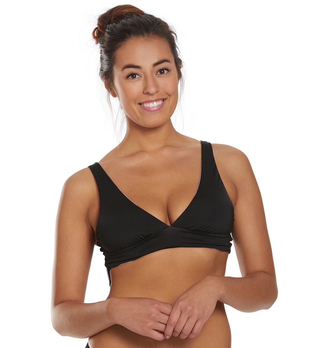 Bikini Lab Sonic Boom Solid Reversible Triangle Bikini Top - Black/White X-Small Polyester - Swimoutlet.com