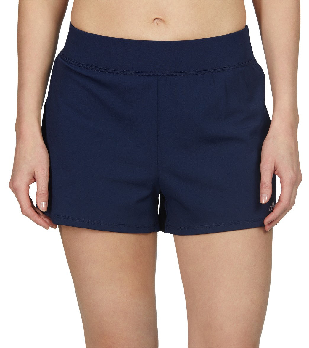 Dolfin Women's Aquashape Solid Loose Fit Chlorine Resistant Short - Navy Medium Size Medium Polyester - Swimoutlet.com