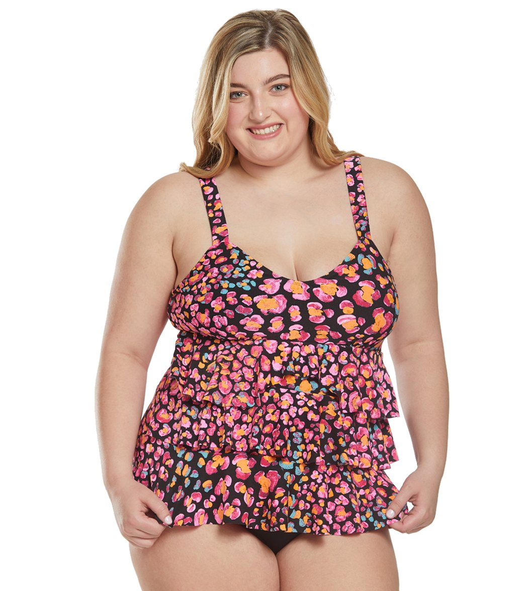 Dolfin Women's Plus Size Aquashape Jag Ruffle Tier One Piece Chlorine Resistant Swimsuit - 22 - Swimoutlet.com