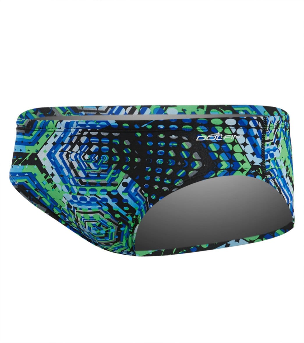 Dolfin Reliance Men's Hive All Over Racer Brief Swimsuit - Blue/Green 24 Polyester - Swimoutlet.com