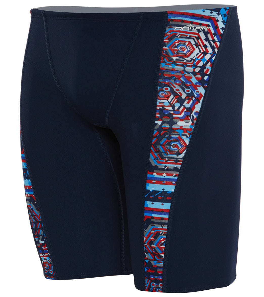 Dolfin Reliance Men's Hive Spliced Jammer Swimsuit - Red/White/Blue 24 Polyester - Swimoutlet.com