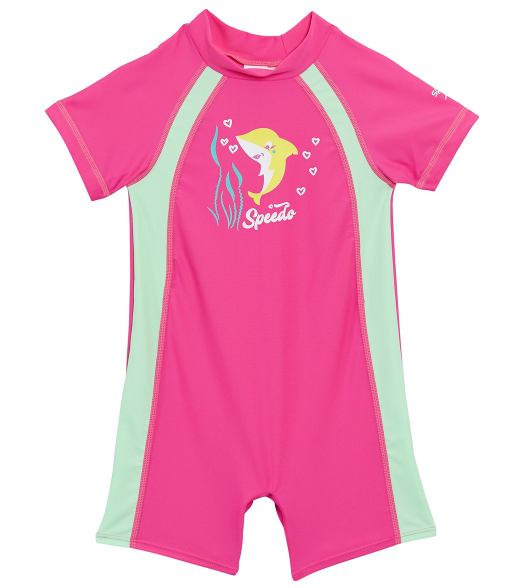 Speedo Begin To Swim Toddler Women's Sun Suit - Bright Pink 12 Months - Swimoutlet.com