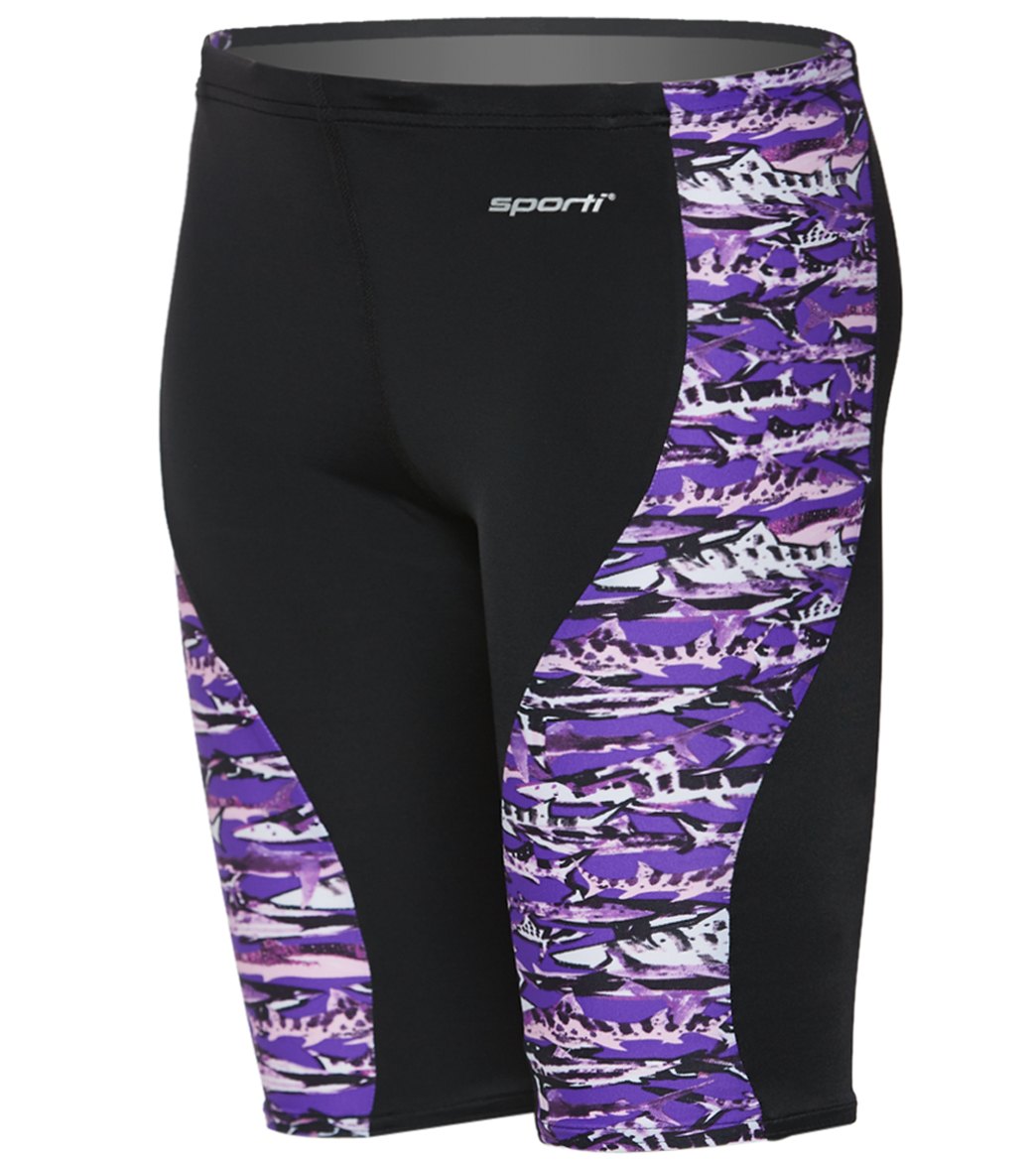 Sporti Shark Splice Jammer Swimsuit Youth (22-28) Purple at SwimOutlet.com