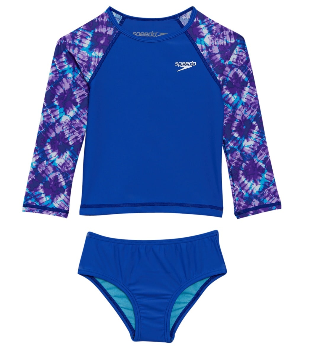 Speedo Girls' Infinite Tie Dye Long Sleeve Rash Guard Two Piece Set - Deep Sapphire 18 Months Elastane/Polyamide - Swimoutlet.com