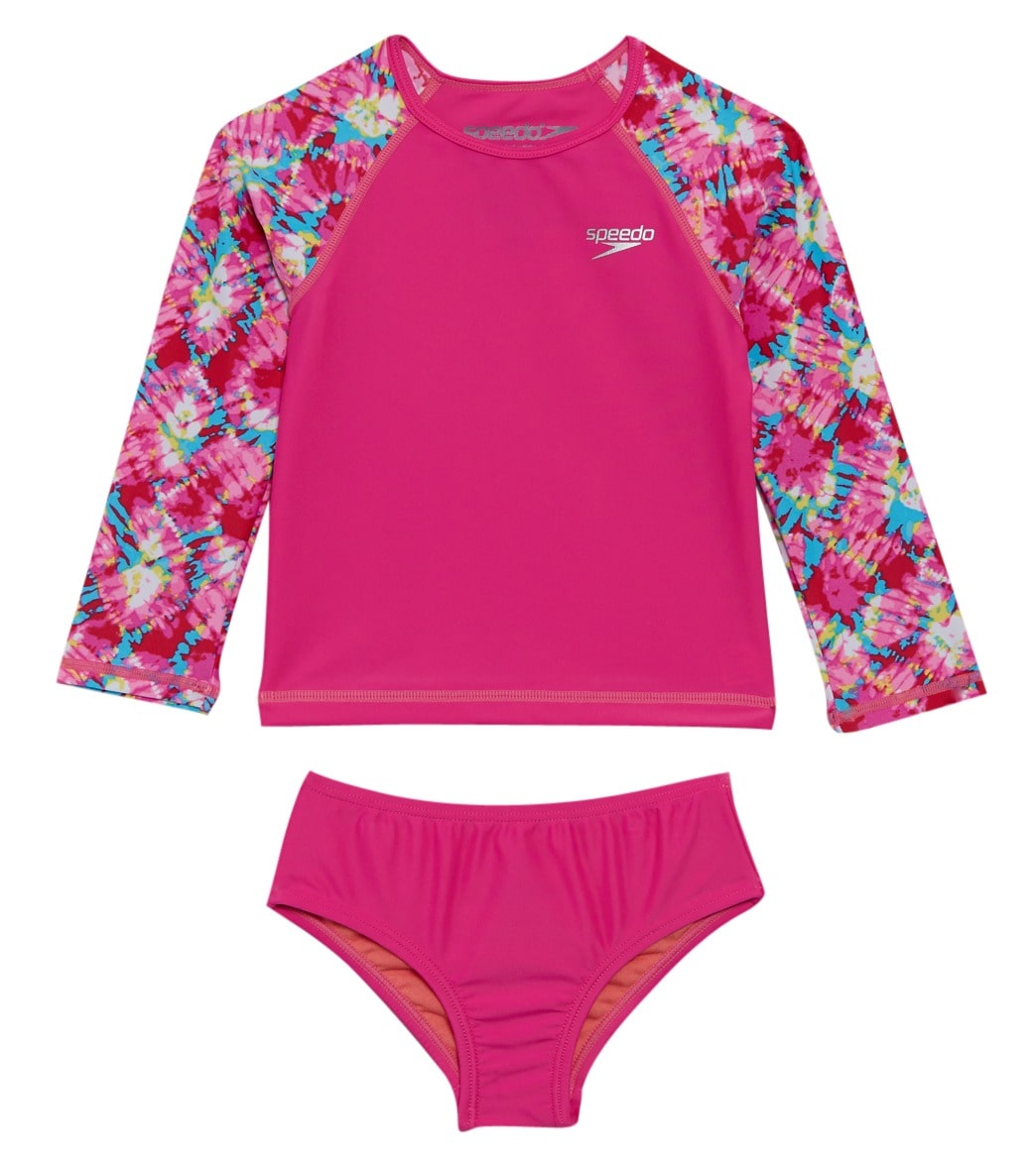 Speedo Girls' Infinite Tie Dye Long Sleeve Rash Guard Two Piece Set - Pink 18 Months Elastane/Polyamide - Swimoutlet.com