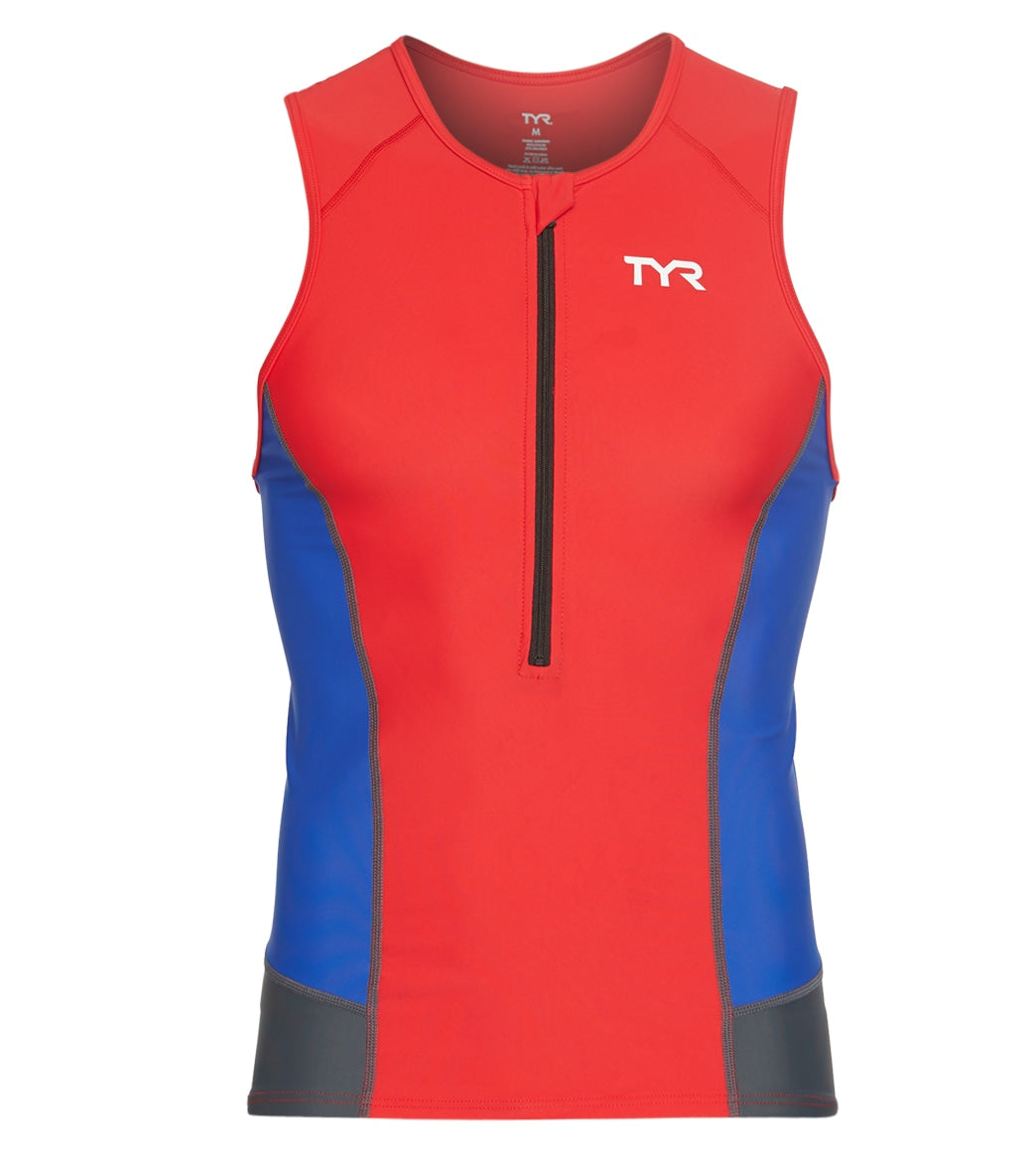TYR Men's Competitor Singlet - Red/Blue/Grey Small Size Small - Swimoutlet.com