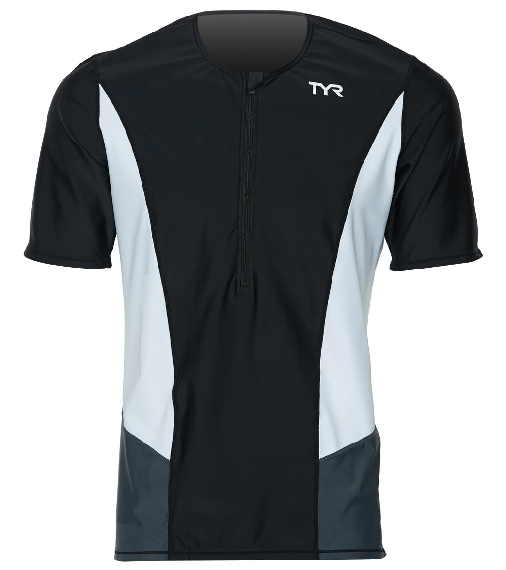 TYR Men's Competitor Short Sleeve Top - Blk/Wht Medium - Swimoutlet.com