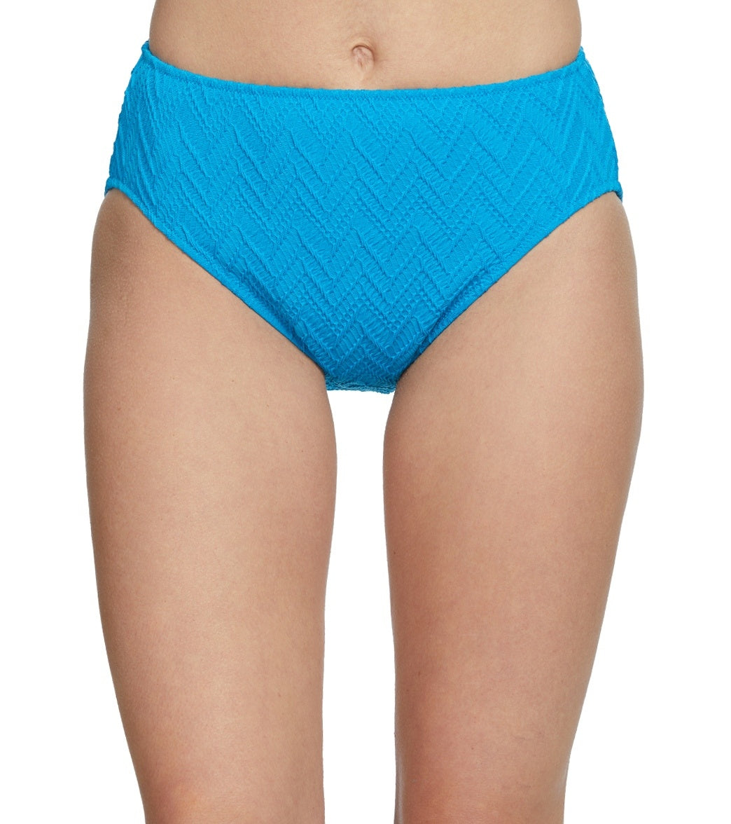 Gottex Jazz Texture High Waisted Bikini Bottom - Turquoise 16 - Swimoutlet.com