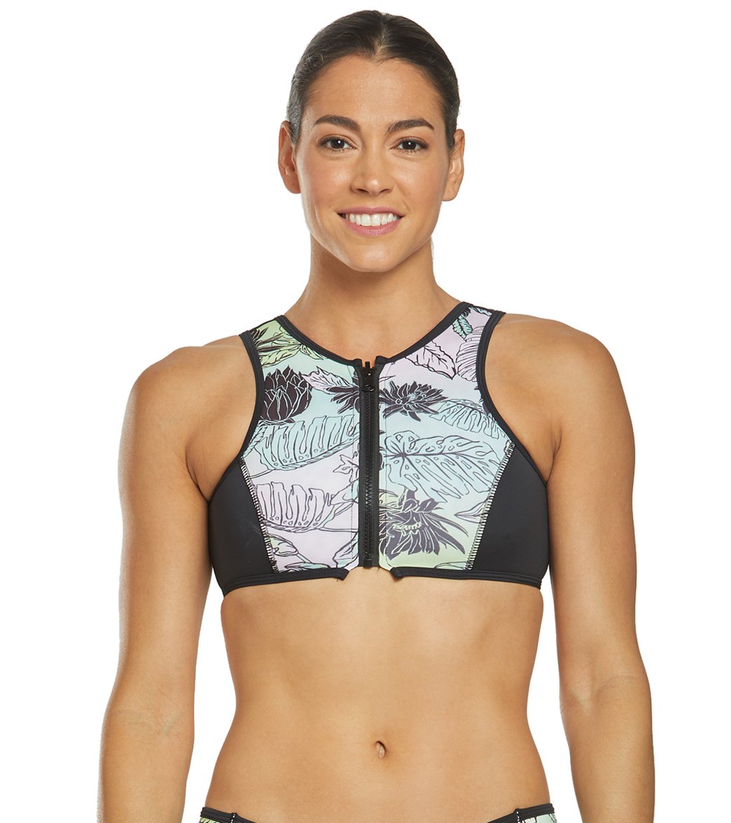 Akela Surf Crew Reversible High Neck Zip Up Bikini Top - Candy Medium - Swimoutlet.com