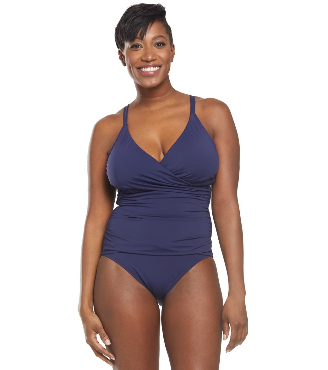 Tommy Bahama Pearl Solids Ruched Bandeau Tummy Control One Piece