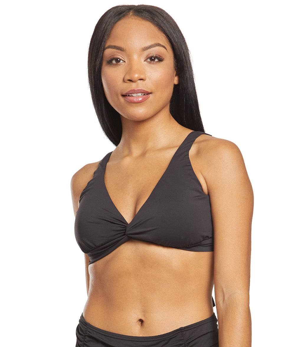 Tommy Bahama Pearl Solids Underwire Twist Front Bikini Top - Black Medium - Swimoutlet.com