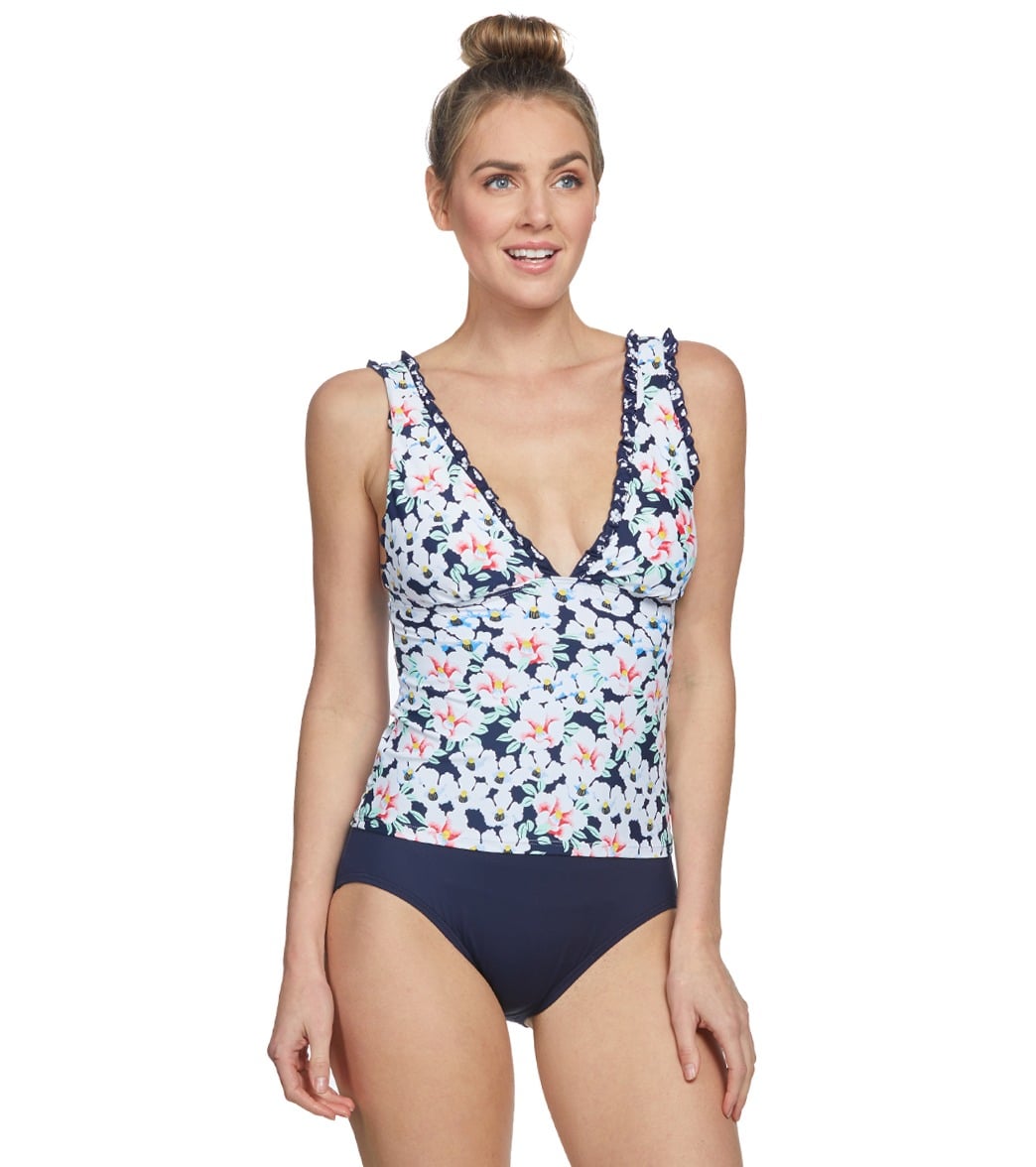 Anne Cole Lettuce Be Elongated Tankini Top - Navy White X-Small - Swimoutlet.com