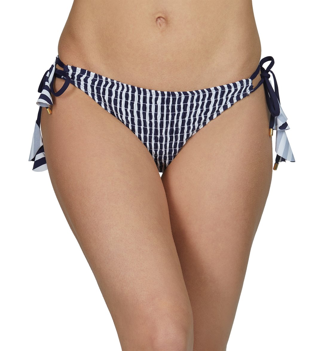 Anne Cole Don't Smock Me Loop String Bikini Bottom - Navy White Medium - Swimoutlet.com