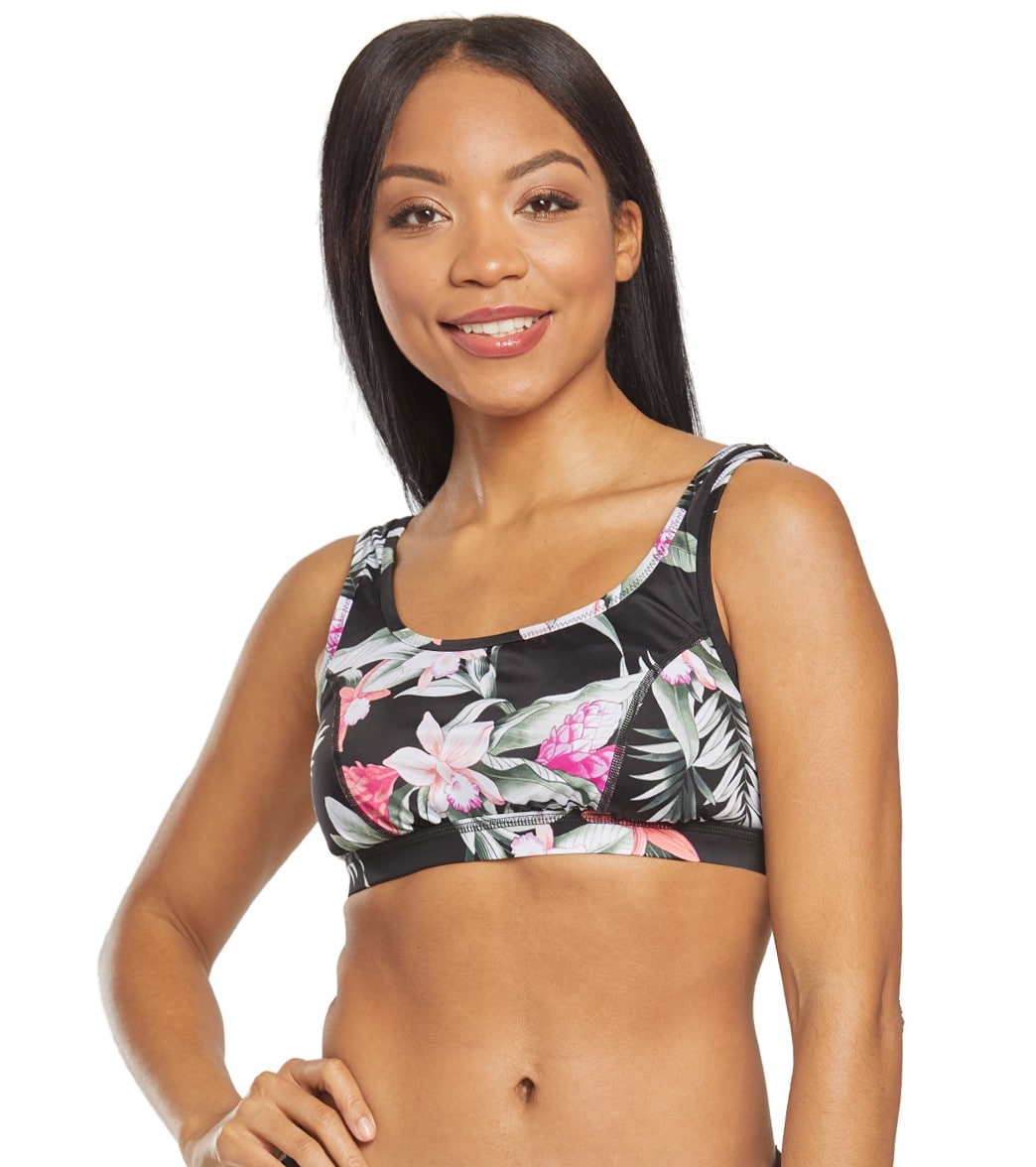 Tommy Bahama Island Active Ginger Flowers Reversible Bikini Top - Black X-Small - Swimoutlet.com