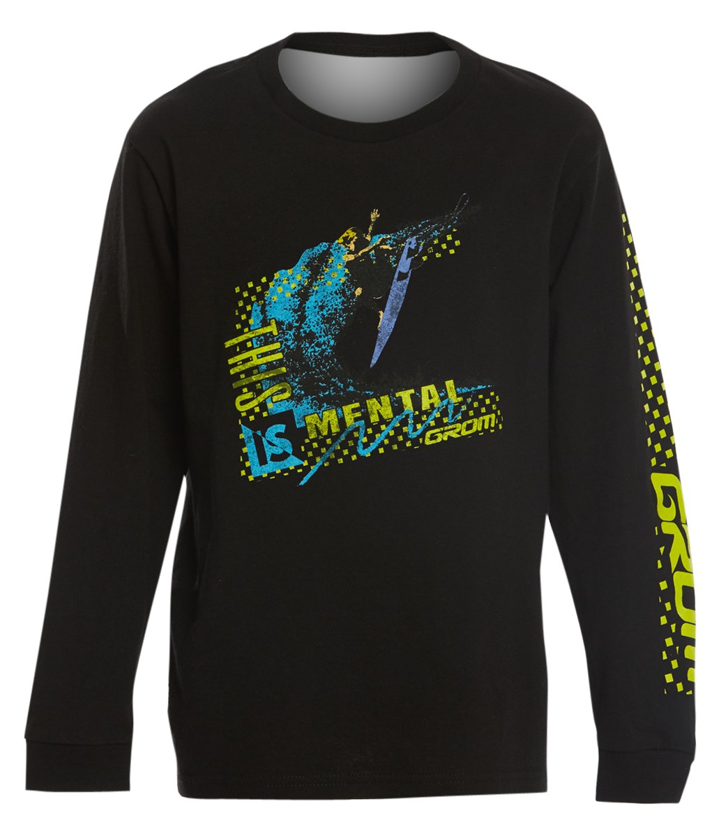 Grom Boys' Mental Surf Long Sleeve T-Shirt Big Kid - Black Medium 8 Big Cotton - Swimoutlet.com