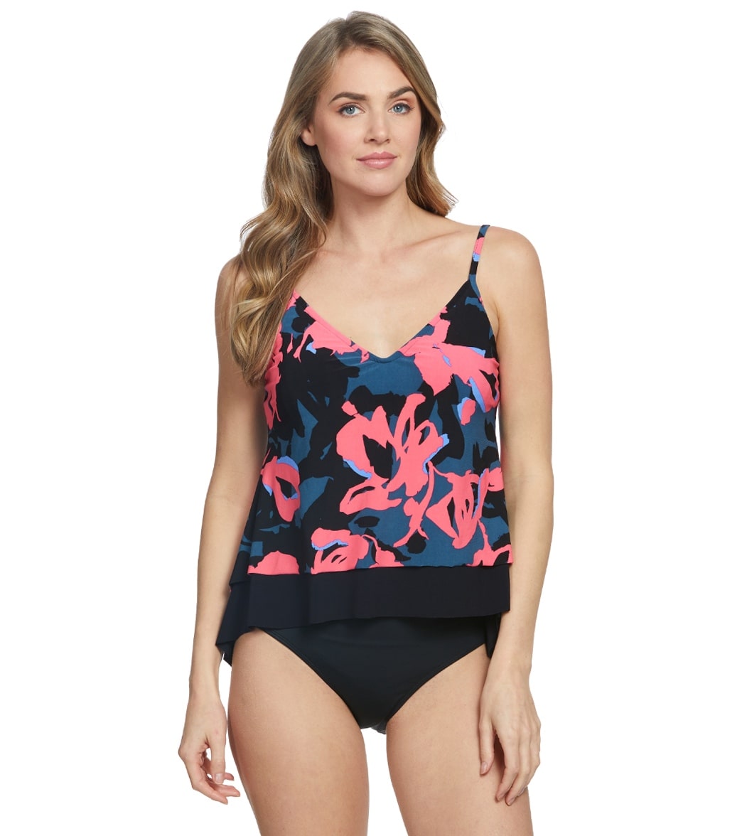 Magicsuit By Miraclesuit Flower Bomb Jolene Tankini Top - Black/Blue 8 - Swimoutlet.com