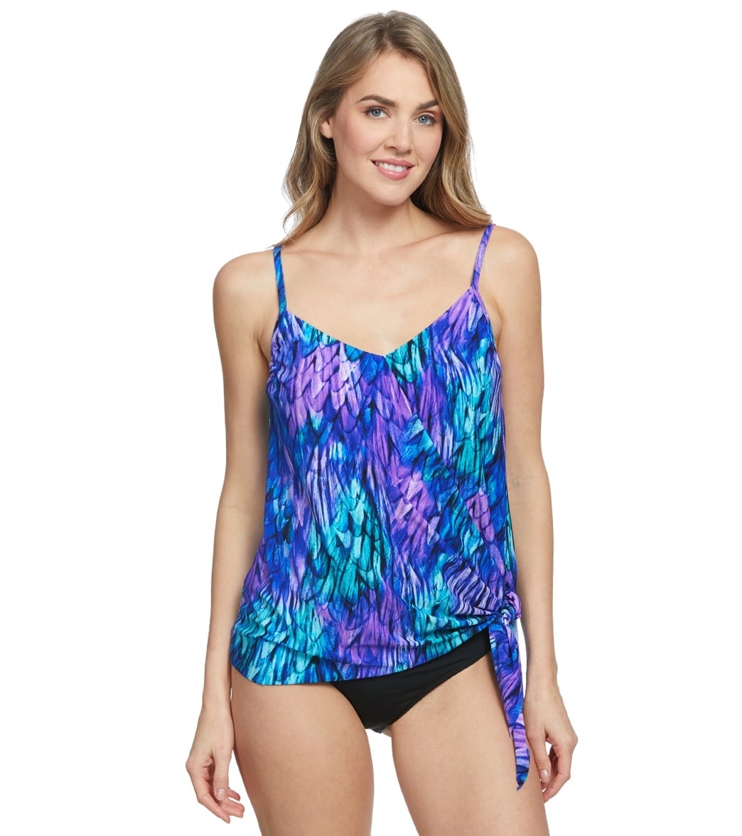 Magicsuit By Miraclesuit Underwire Ruffled Feathers Alex Tankini Top - Peacock 8 Polyester/Spandex - Swimoutlet.com