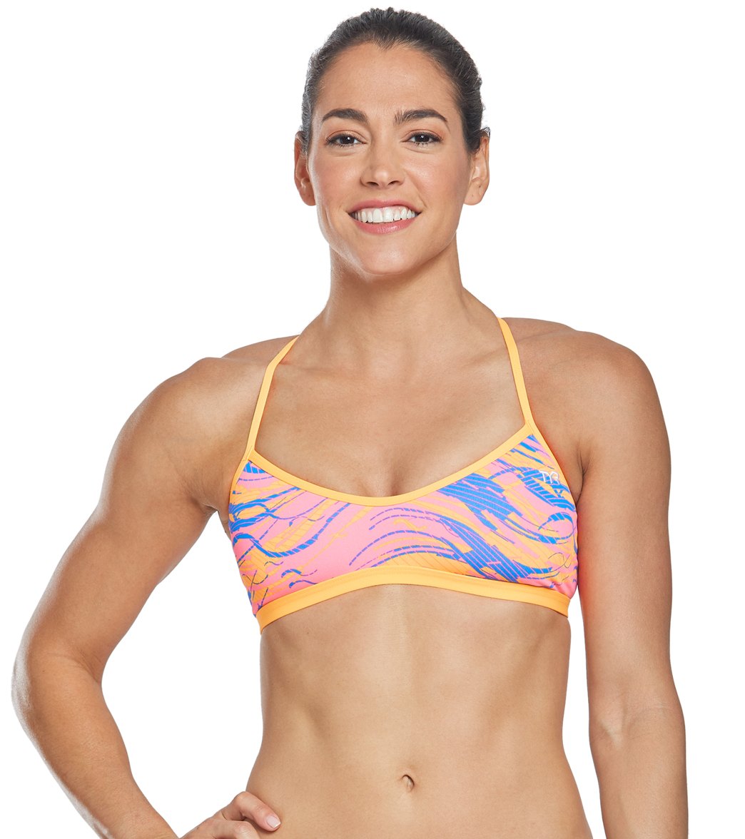TYR Women's Wave Rider Trinity Bikini Top - Pink/Blue Xs Size X-Small Polyester - Swimoutlet.com