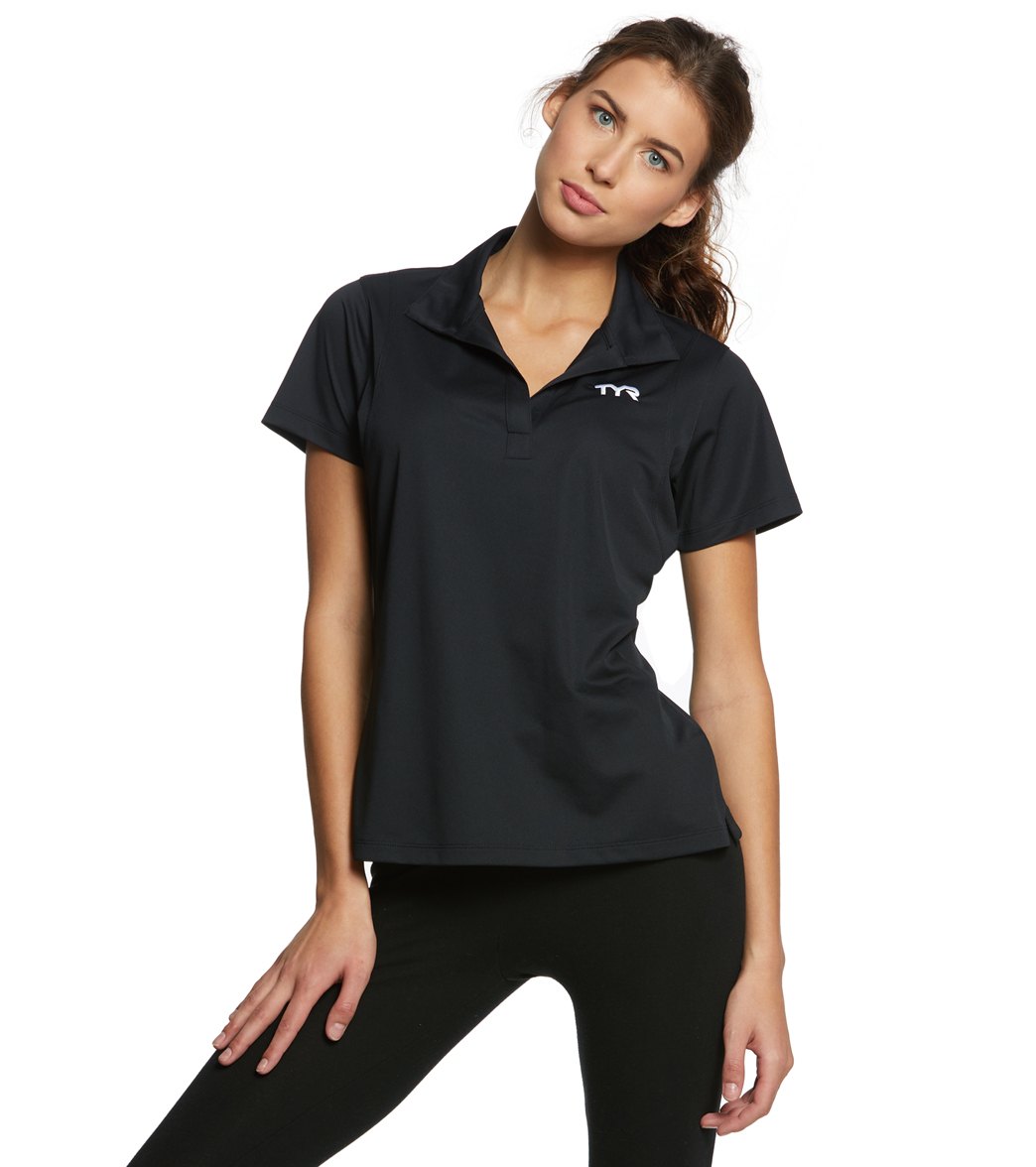 TYR Women's Alliance Tech Polo Shirt - Black Medium Polyester - Swimoutlet.com