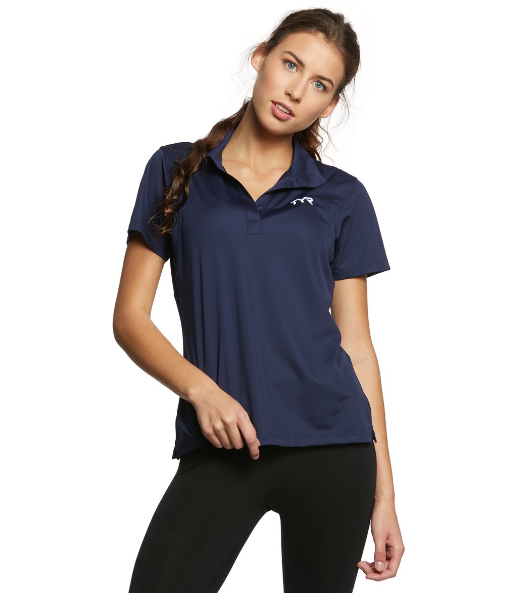TYR Women's Alliance Tech Polo Shirt - Navy Medium Polyester - Swimoutlet.com