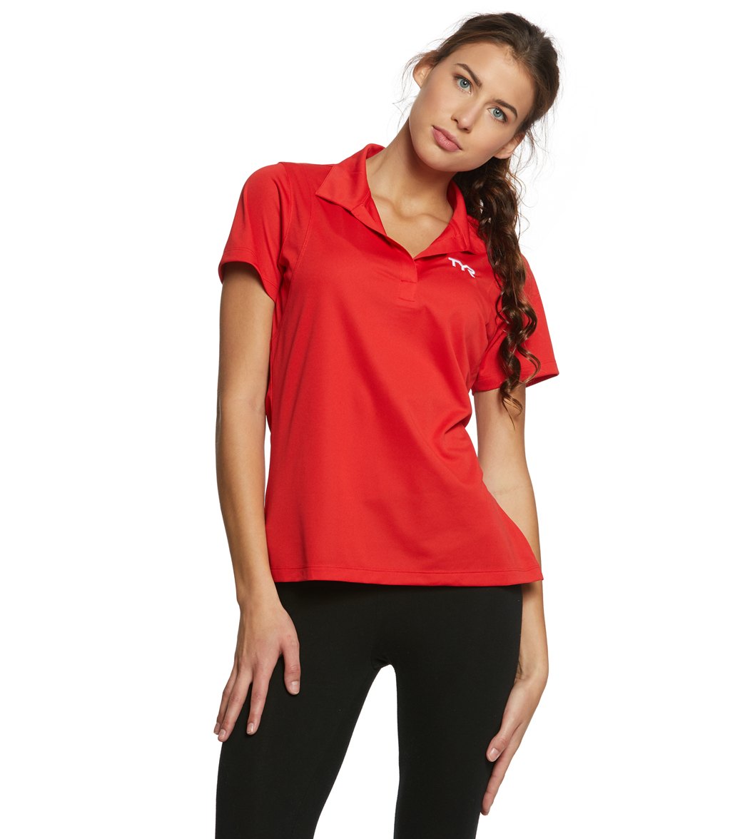 TYR Women's Alliance Tech Polo Shirt - Red Medium Polyester - Swimoutlet.com