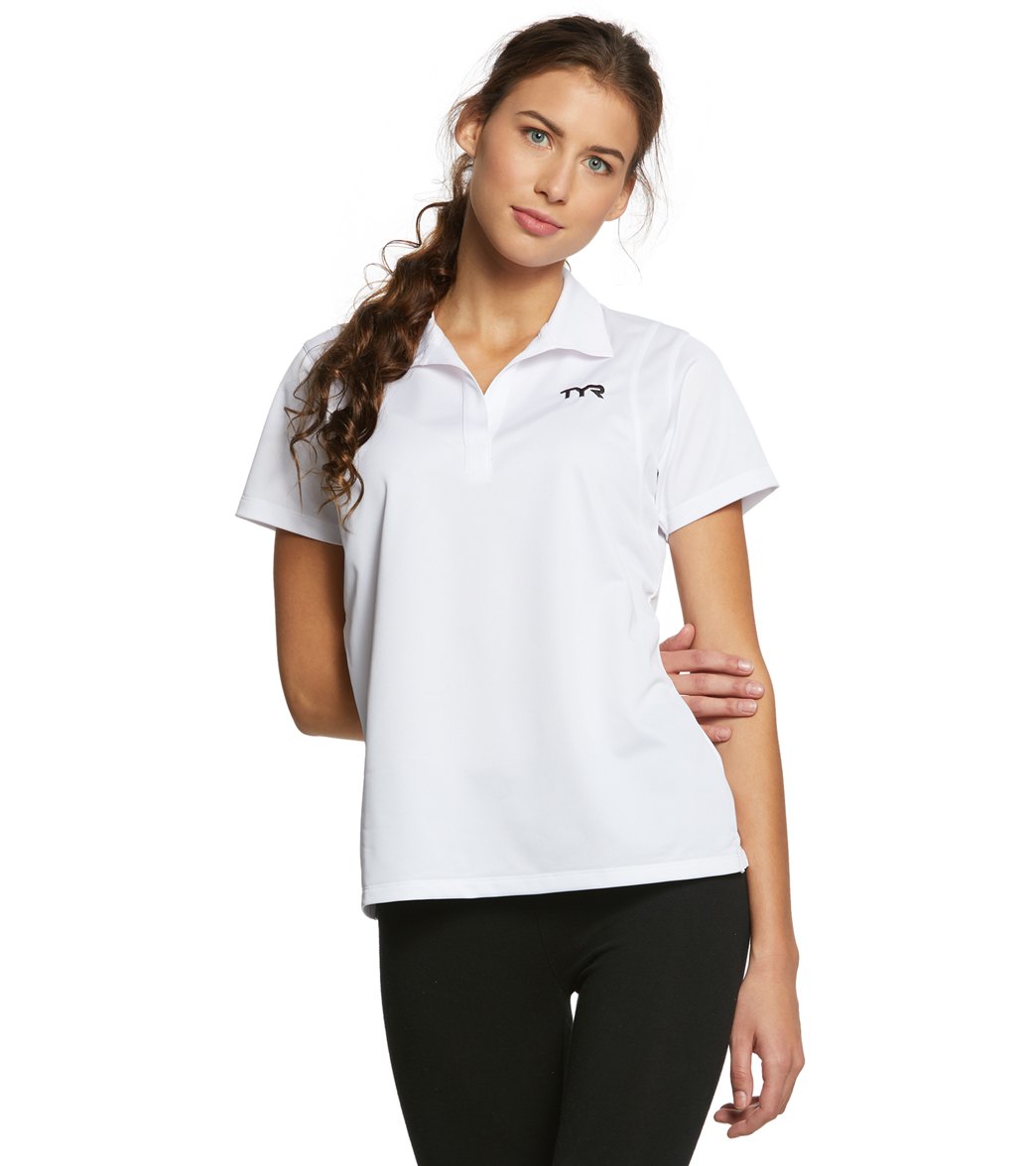 TYR Women's Alliance Tech Polo Shirt - White Medium Polyester - Swimoutlet.com