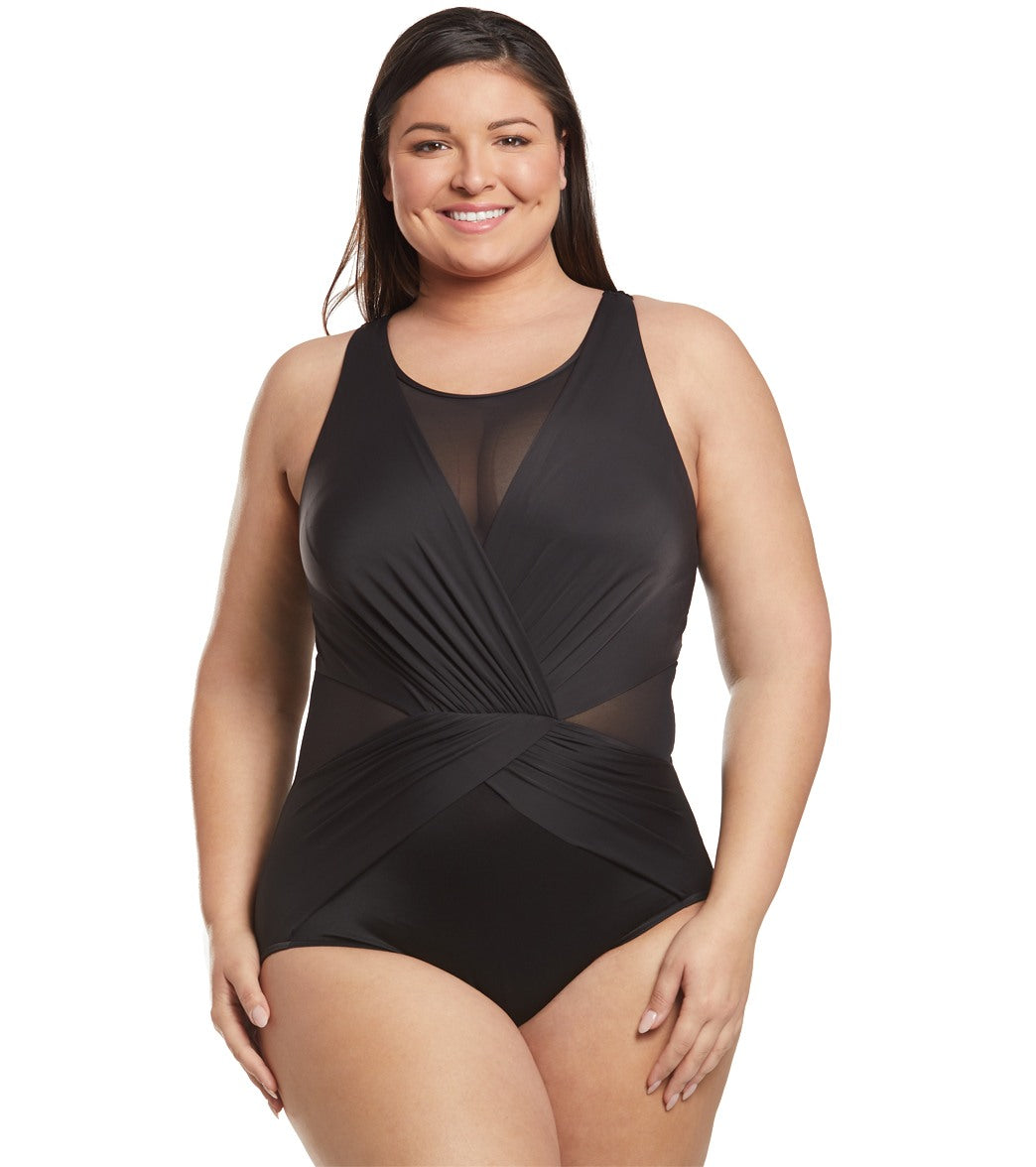 Miraclesuit Plus Size Illusionist Palma One Piece Swimsuit - Black 16W Nylon/Lycra® - Swimoutlet.com