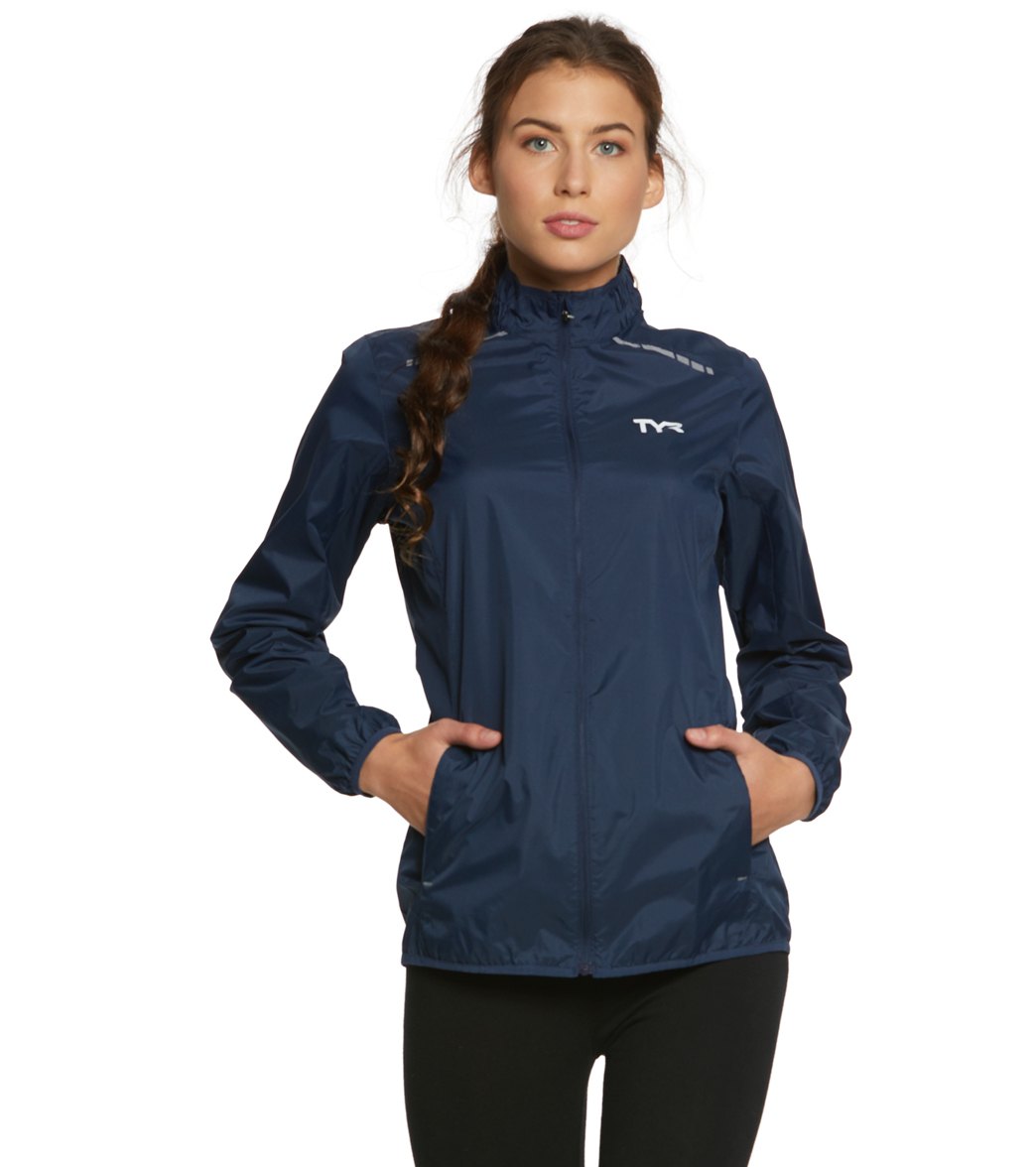 TYR Women's Alliance Windbreaker Jacket - Navy Medium Polyester - Swimoutlet.com