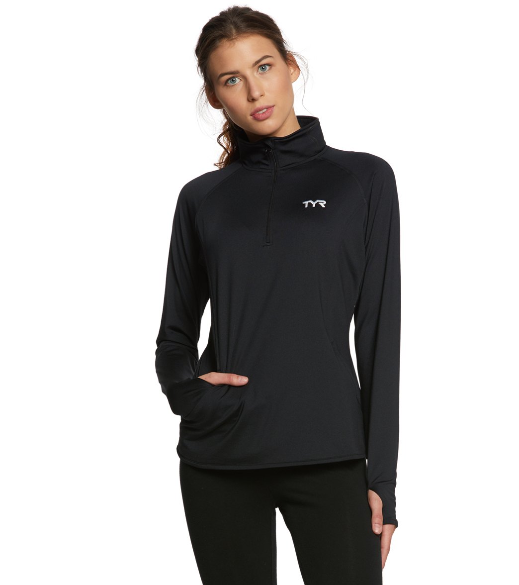 TYR Women's Alliance 1/4 Zip Pullover Warm Up Jacket - Black Xl Polyester/Spandex - Swimoutlet.com