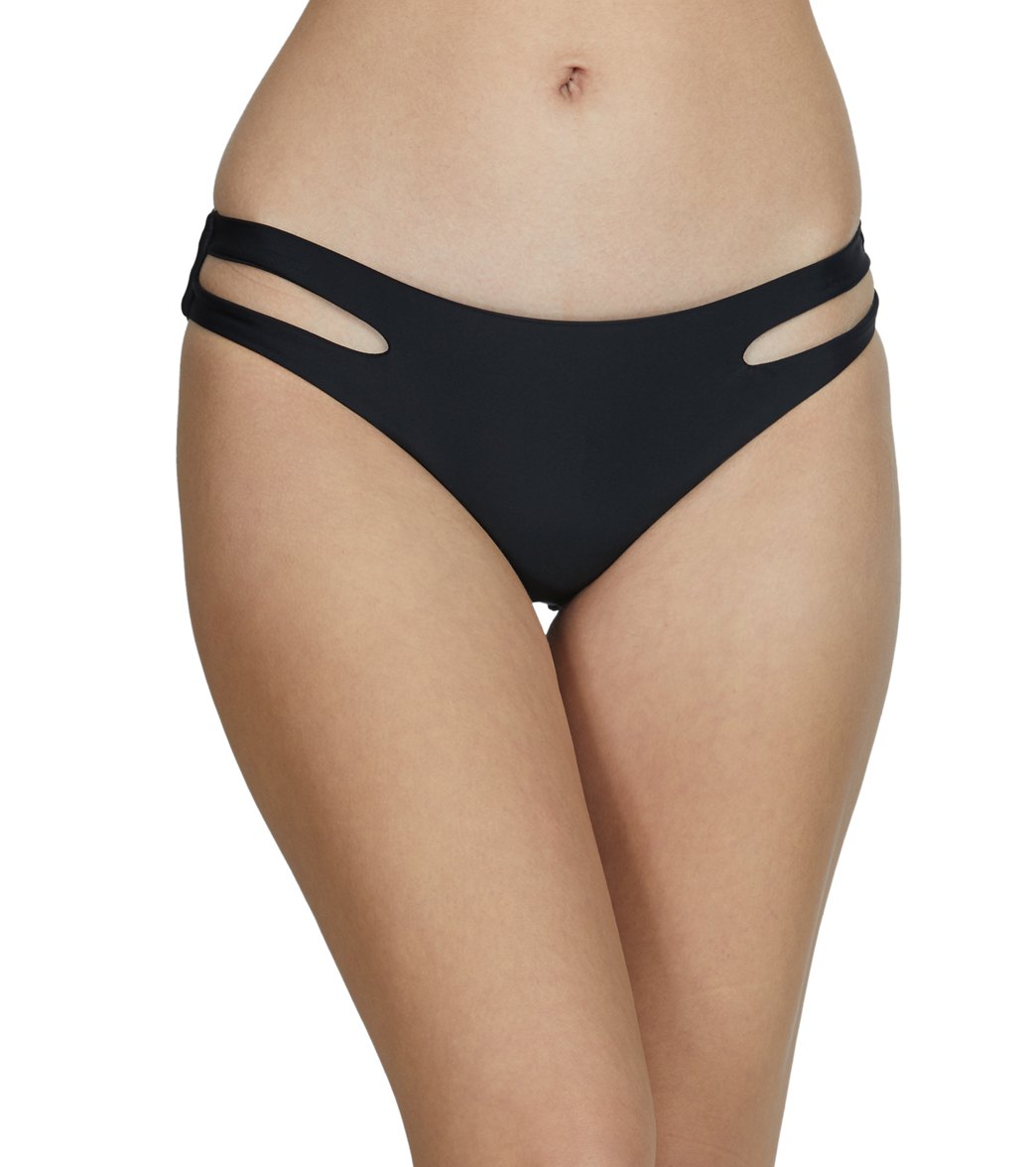 Raisins Samba Solids Weekend Side Cut Out Bikini Bottom - Black Ice Xl Polyester - Swimoutlet.com