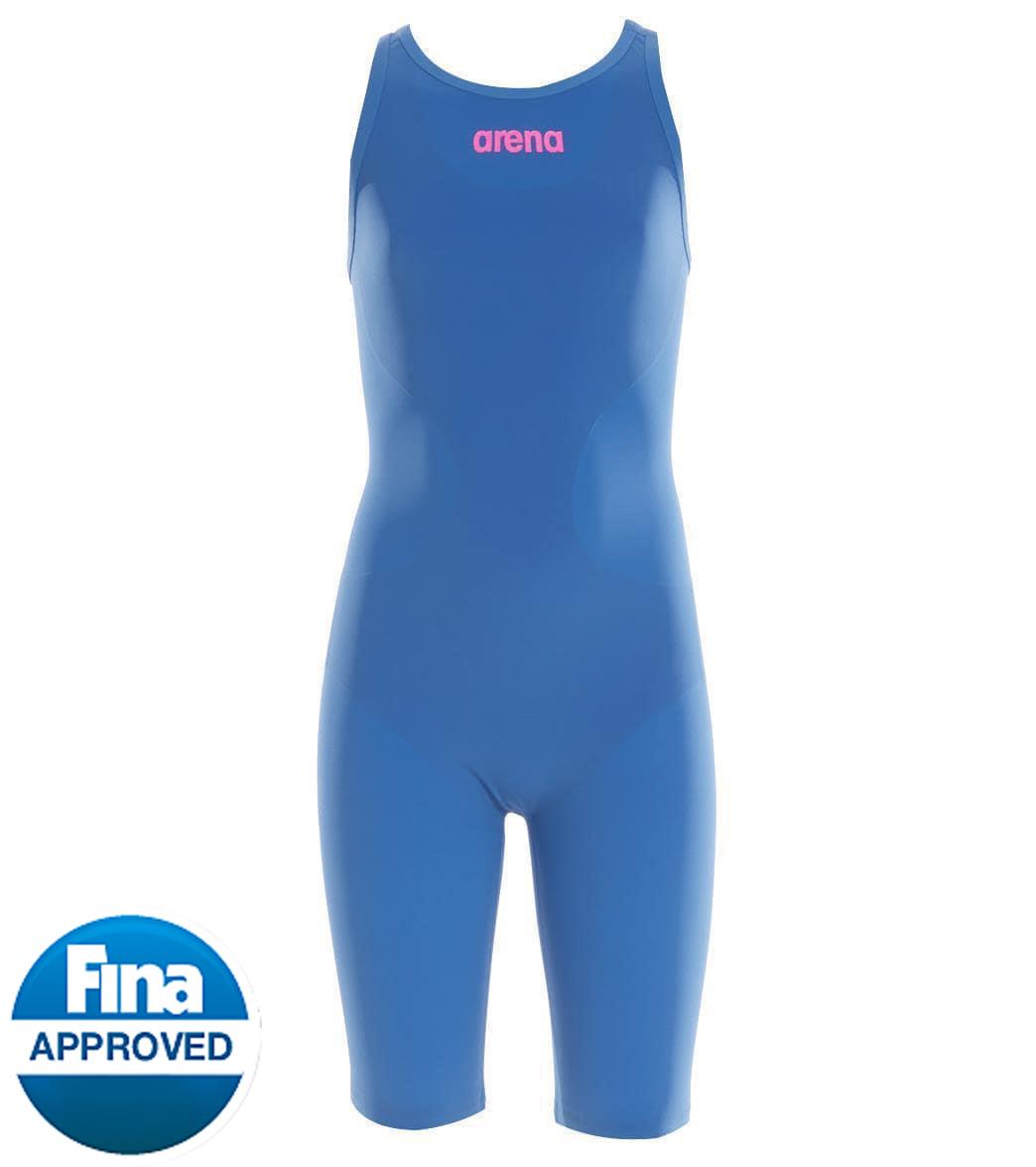 Arena Girls' Powerskin R-Evo One Full Body Open Back Tech Suit Swimsuit - Blue/Powder Pink 22 Elastane/Polyamide/Polyamide/Elastane - Swimoutlet.com