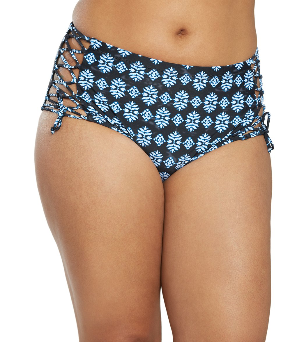 Raisins Plus Size Indo Bahamas Mid-Rise Bikini Bottom - Black Ice 22W - Swimoutlet.com