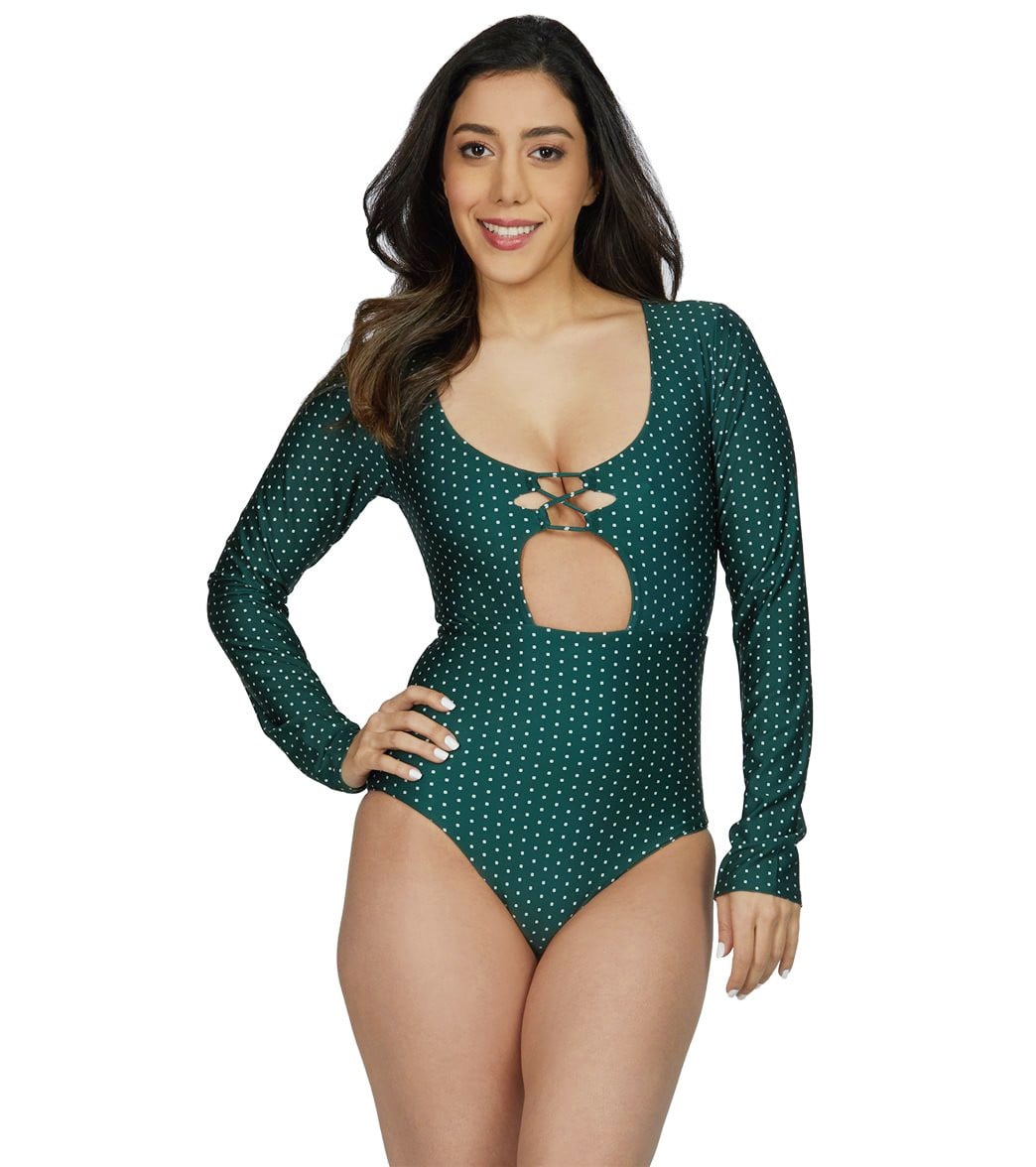 Stone Fox Swim Herbal Daisy Dot Suka Long Sleeve One Piece Swimsuit - Small Polyester/Spandex - Swimoutlet.com