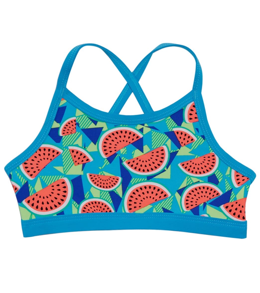 TYR Girls' Tutti Fruitti Trinity Bikini Top Big Kid - Turquoise X-Small 4/5 Polyester/Spandex - Swimoutlet.com